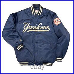 Vintage New York Yankees Majestic Satin Bomber Size XL Blue Dugout MLB
