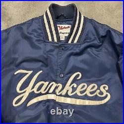 Vintage New York Yankees Majestic Satin Bomber Size XL Blue Dugout MLB